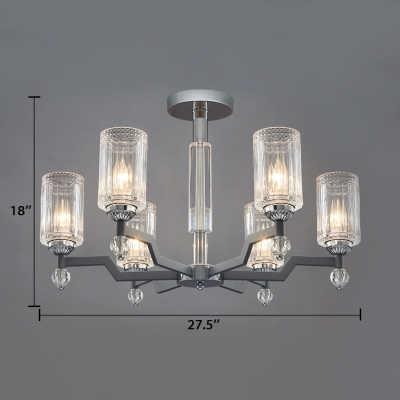 Modern Cylinder Chandelier 3/6/8 Lights Clear Crystal Ceiling Pendant in Chrome for Dining Room