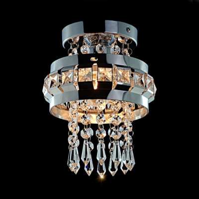 Modern Round Canopy Ceiling Light Clear Crystal 1 Light Chrome Chandelier for Dining Room