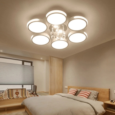 Modern White Ceiling Lamp with Round and Clear Crystal Acrylic LED Flush Light for Living Room