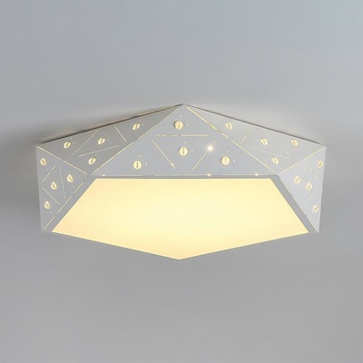 Pentagon LED Flush Lighting with Clear Crystal Modern Acrylic Ceiling Fixture in White for Living Room