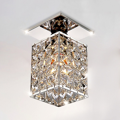 Rectangle Ceiling Light Fixture 1 Light Modern Style Clear Crystal Semi Flush Mount Lighting, 8