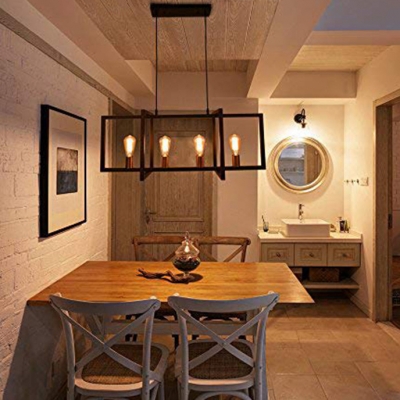 Rectangle Kitchen Light Fixtures Metal 4 Lights Vintage Height Adjustable Island Pendants with 39