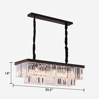 Rectangle Pendant Lighting Dining Room 6/8 Lights Modern Hanging Lights with Adjustable Cord in Black/Gold