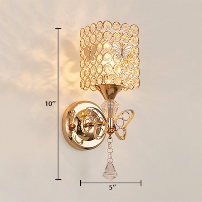 Rectangle Sconce Lighting for Bedroom Single Light Vintage Style Clear Crystal Wall Light Fixture
