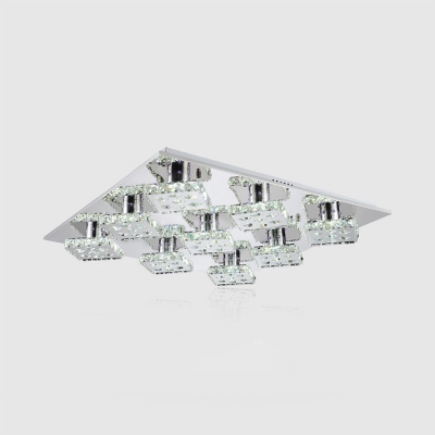 Rectangle/Square Semi Flush Mount Lighting Modern Metal LED Ceiling Lamp with Clear Crystal in Chrome