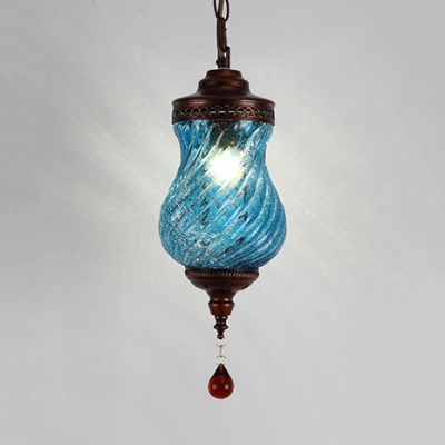 Vase Shape Bedroom Pendant Lighting Swirl Glass 1 Light Vintage Hanging Lamp with Crystal