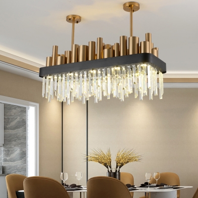Metal Rectangle Chandelier Modern Hanging Chandelier with Clear Crystal Decoration in Gold