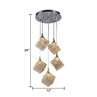 Crystal Pendant Light Kitchen with Hanging Cord, Modern Height Adjustable Square Pendant Lights in Gold with Clear Crystal