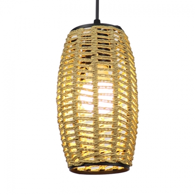 Woven Bucket Ceiling Pendant Light for Restaurant Rustic 1/3 Light Suspended Lamp in Beige/Coffee
