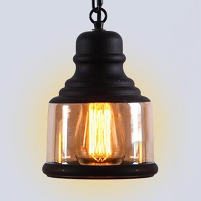 Industrial Black Pendant Light Single Light Metal and Glass Hanging Lamp for Kitchen