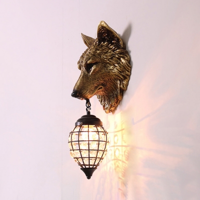 Antique Teardrop Sconce Light 1 Light Clear Crystal Wall Lamp with Wolf in Grey/Brown/Silver