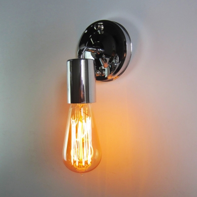 Chrome Open Bulb Sconce Light Single Light Antique Metal Wall Light for Hallway Kitchen