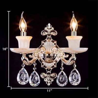 Classic Candle Wall Lamp Metal 1/2 Lights Gold Wall Sconce with Clear Crystal for Bedroom