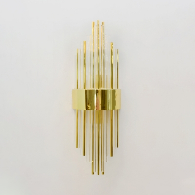 Clear Crystal Cylindrical Wall Sconce 2 Lights Modern Sconce in Gold/Aged Brass/Black/Rose Gold