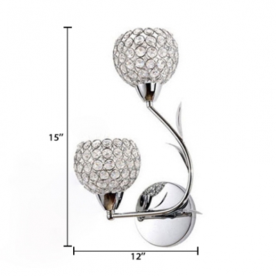 Clear Crystal Globe Sconce Lighting 2 Lights Contemporary Style Gold/Silver Wall Light Fixture for Bedroom