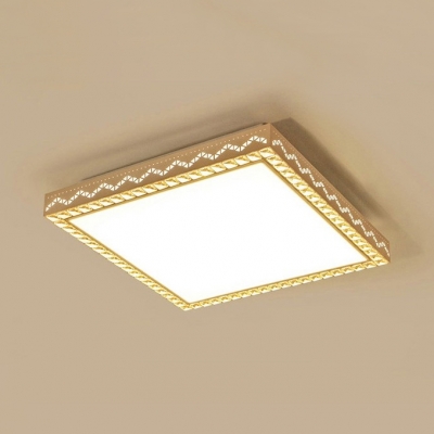 Contemporary Square Flush Mount Light Acrylic LED Ceiling Lamp with Clear Crystal Decoration in White