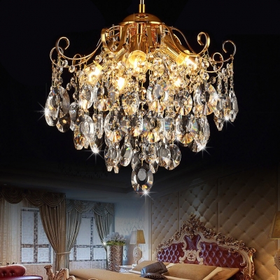 Crystal Pendant Light 5/6/8 Lights Contemporary Hanging Light Fixture in Gold for Bedroom