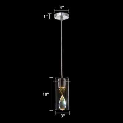 Dining Room Lighting Fixtures Modern with Hanging Cord, Adjustable Teardrop Pendant Light with Clear Crystal in Nickel
