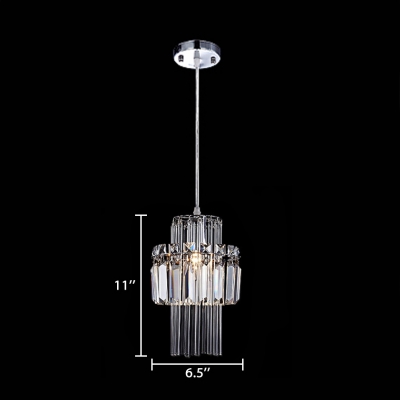 Dining Room Lighting Modern, Height Adjustable Clear Crystal Cylinder Pendant Lights in Chrome with 35.5