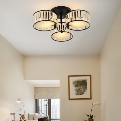 Drum Ceiling Pendant Dining Room 3/5/6/7 Lights Modern Semi-flush Mount with Clear Crystal in Black