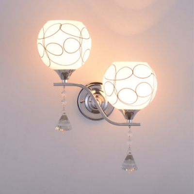 Globe Sconce Light for Bedroom Modern Style White Glass 1/2-Light Wall Lighting with Clear Crystal