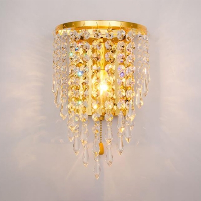 Hallway Clear/Amber Crystal Sconce Lighting Antique Style Brass Wall Light Fixture