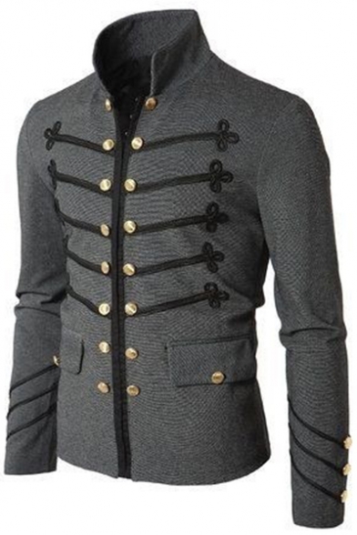 Men's Vintage Stand Collar Long Sleeve Embroidery Double Breasted Plain Jacket