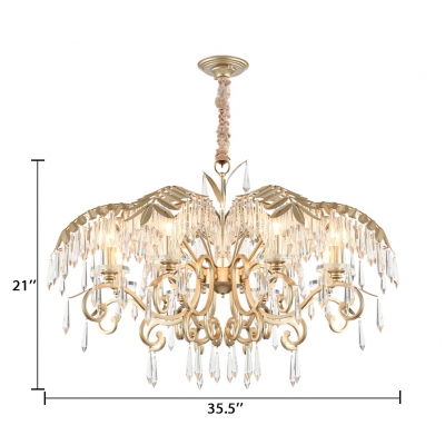 Metal Chandelier with Clear Crystal 3/6/8 Lights Contemporary Height Adjustable Light Fixture in Gold