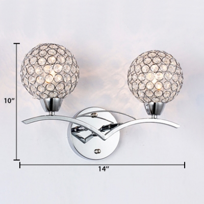 Modern Style Globe Sconce Lighting Clear Crystal Wall Mounted Light Fixture for Bedroom