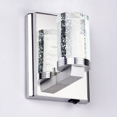 Modern Style Rectangle/Cylinder Sconce Light 1/2 Lights Clear Crystal Wall Mounted Lighting, White/Warm