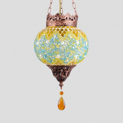 

Mosaic Globe Light Fixture Single Light Moroccan Hanging Lamp in Yellow/Red/Blue for Foyer, Blue;red;yellow, HL513515