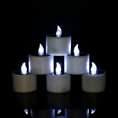 Plastic LED Solar Tealights Pack of 6 Unscented Flickering Fake Candles in Warm/White