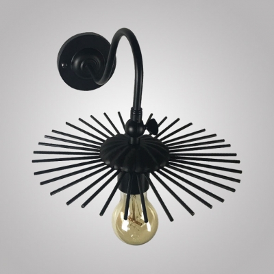 Round Kitchen Restaurant Wall Sconce Metal Single Light Antique Sconce Light in Black