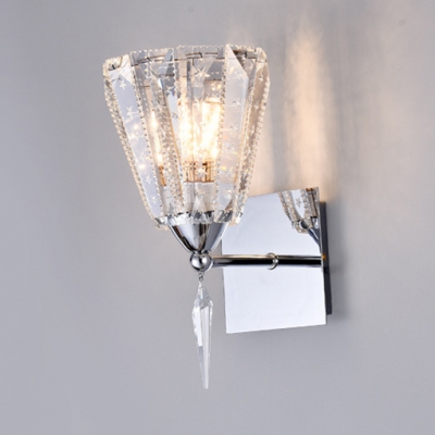 Trapezoidal Dining Room Sconce Light Clear Crystal Modern Wall Light Fixture in Chrome