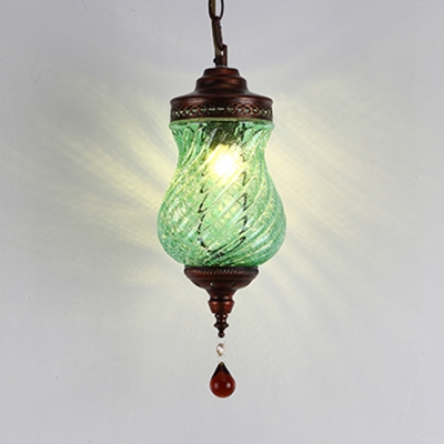 Vase Shape Bedroom Pendant Lighting Swirl Glass 1 Light Vintage Hanging Lamp with Crystal