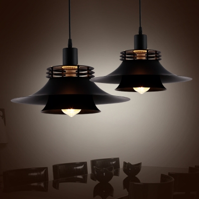 Vintage Black LED Ceiling Light with Tapered Shade 1 Light Height Adjustable Metal Pendent Light Fixture