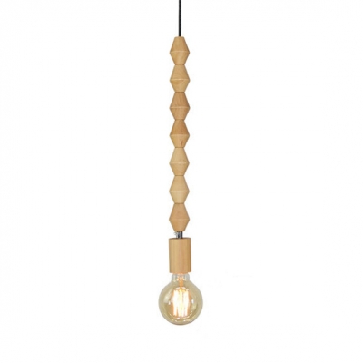 Vintage Pendant Light Fixture with Adjustable Cord Single Light Wood Ceiling Light in Wood