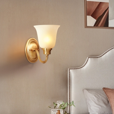1 Light White Bell Wall Lamp Antique Style Frosted Glass Wall Light for Study Room Bedroom