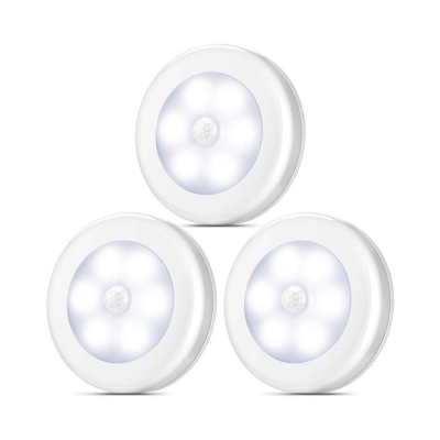 3/6 Pack Battery Powered Cabinet Lighting Motion Sensing and Auto Dusk to Dawn Sensing White Round LED Counter Lighting in Warm/White
