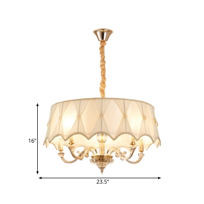5 Lights Drum Chandelier Traditional Fabric & Metal Hanging Lamp in White for Dining Room