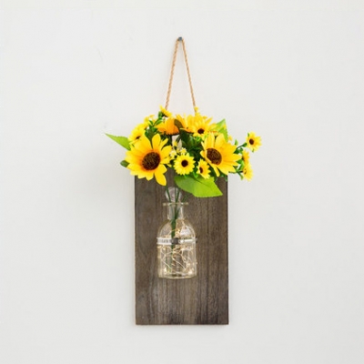 Wood and Clear Glass String Lamp Dining Room Beautiful Fairy Light with Yellow and Red Flower and Bottle