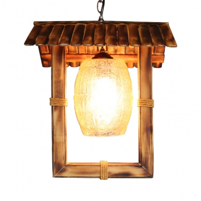 Rustic Style Ceiling Pendant Light With Rectangle Shape Single Light