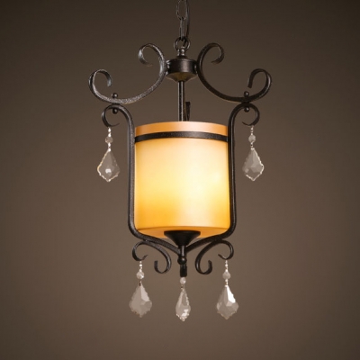 Antique Style Lantern Shape Ceiling Light with Clear Crystal 1 Light Metal Frosted Glass Pendant Light in Black and White