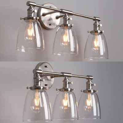 Antique Style Silver/Chrome Wall Lamp with Bell Shape 3 Lights Metal and Clear Glass Wall Light for Foyer