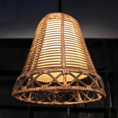 Bamboo Bell Shape Ceiling Light Single Light Rustic Style Hanging Light for Restaurant Foyer