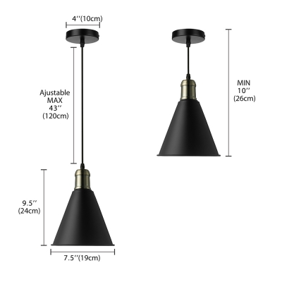 Black Finish Conical Metal Shade Mini 1-Light Pendant Fixture in Simple Style