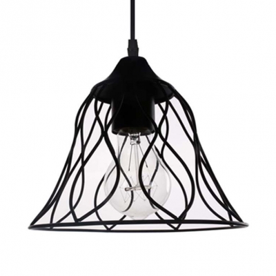 Black Flared Hanging Ceiling Light with Wavy Pattern One Light Industrial Metal Pendant Light