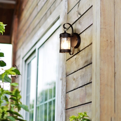 Black Lantern/Pillar Wall Lamp Single Light Vintage Metal Wall Light Fixture for Outdoor