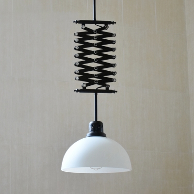 Black/White Dome Shade Extendable Pendant Light Industrial Glass 1 Light Hanging Lighting for Cafe Restaurant