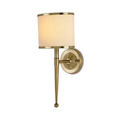 Black/White Drum Shade Wall Sconce 1 Light Classic Metal Fabric Wall Light in Brass for Bedroom